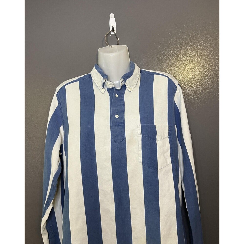 GANT Rugger Shirt Womens Small Blue White Stripe Pullover Button Down Casual